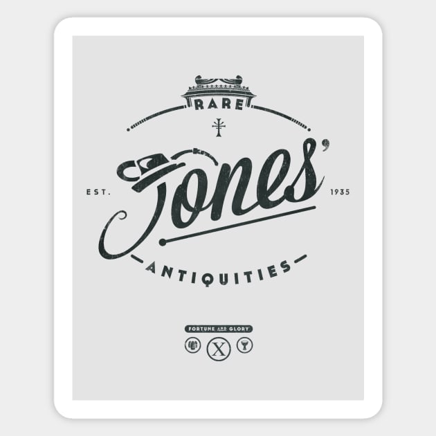 Jones' Rare Antiquities - coal black Sticker by HtCRU